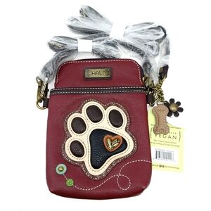 Chala Maroon Paw Prints Cell Phone Crossbody Bag New